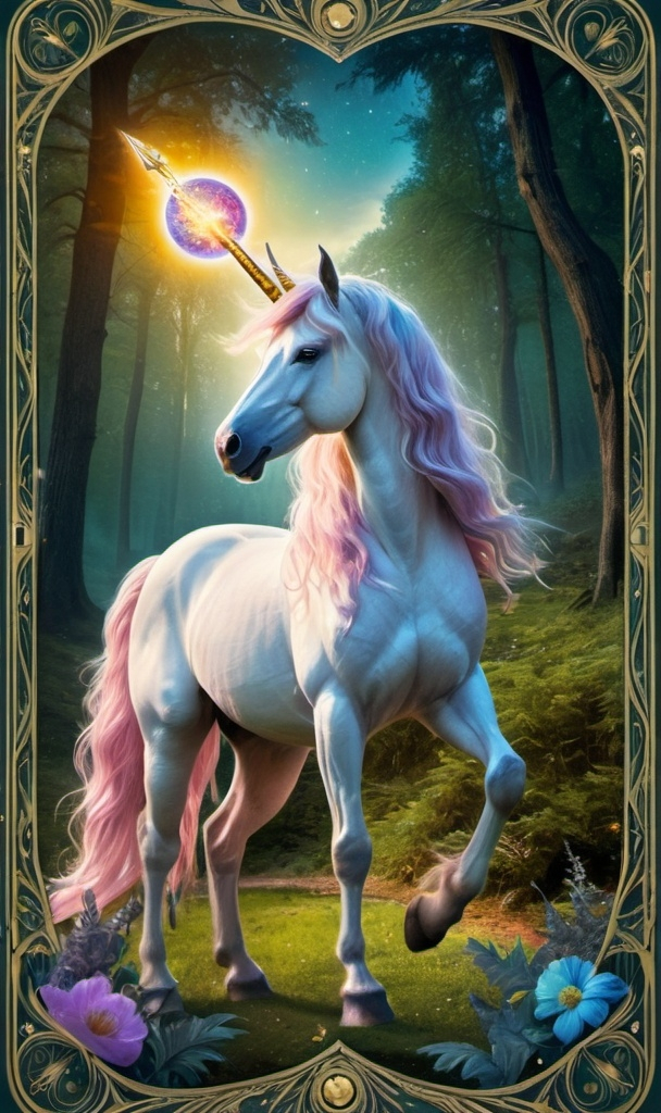 Prompt: Tarot,Ace of wand,unicorn,