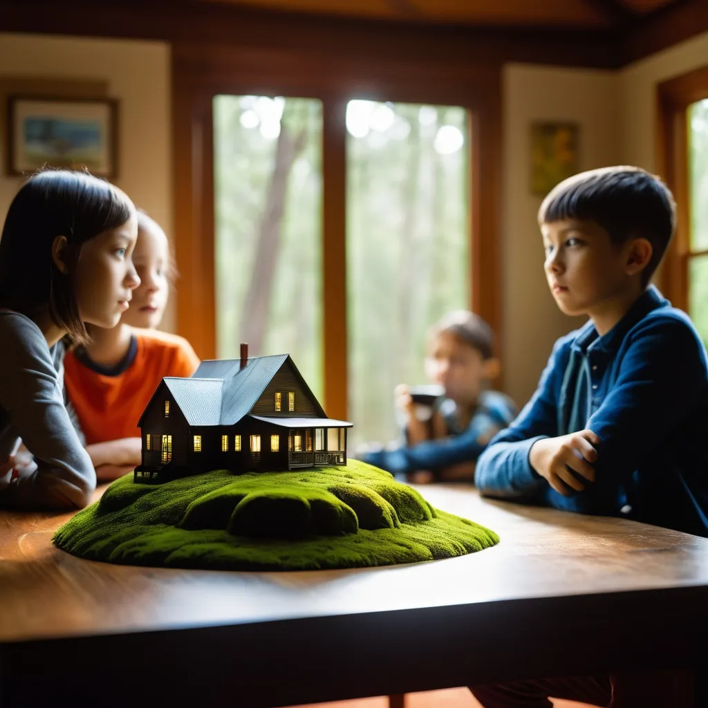 Prompt: Miniature Ayers Rock on my coffee table; double exposure, interior of spooky abandoned house, moss and mildew; elementary students;  deep depth of field, dramatic lighting, maximalist, delicate, shadowed below image effecte; forest; different faces, dynamic poses, in movement, deep depth of field, perfect faces, maximalist, shadowed below image; sergio toppi, humberto ramos, Jae Lee, david mack, Bastien Lecouffe Deharme, jeremy mann, Edwin Landseer, Ismail Inceoglu, Victo Ngai, Bella Kotak, Royo, Chevrier, Lou Xaz, Ferri, Kaluta, Minguez, Simon, Ivan Bilibin, Jean Giraud