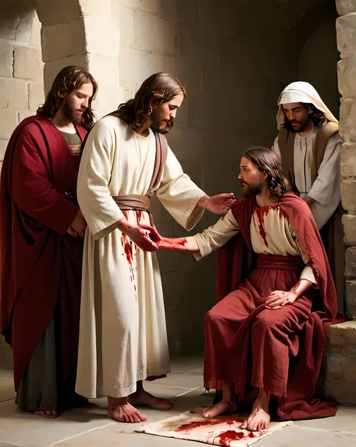 Prompt: Jesus heals the bleeding woman