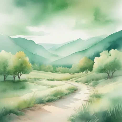 Prompt: Effect Name: Watercolor
Color Style: Soft pastels and vibrant greens
Description: Capture a scenic landscape and apply a watercolor effect to give it an artistic, hand-painted look.