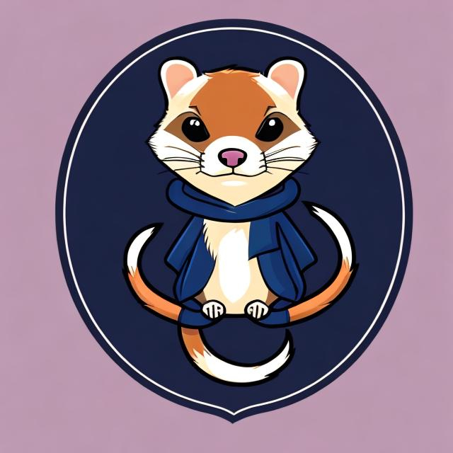 Prompt: create a product logo of an animated ferret wearing navy blue cover all