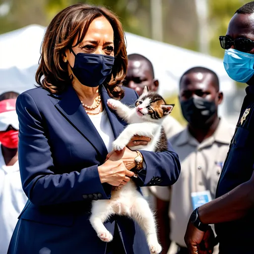 Prompt: Kamala Harris selling kittens to Haitians