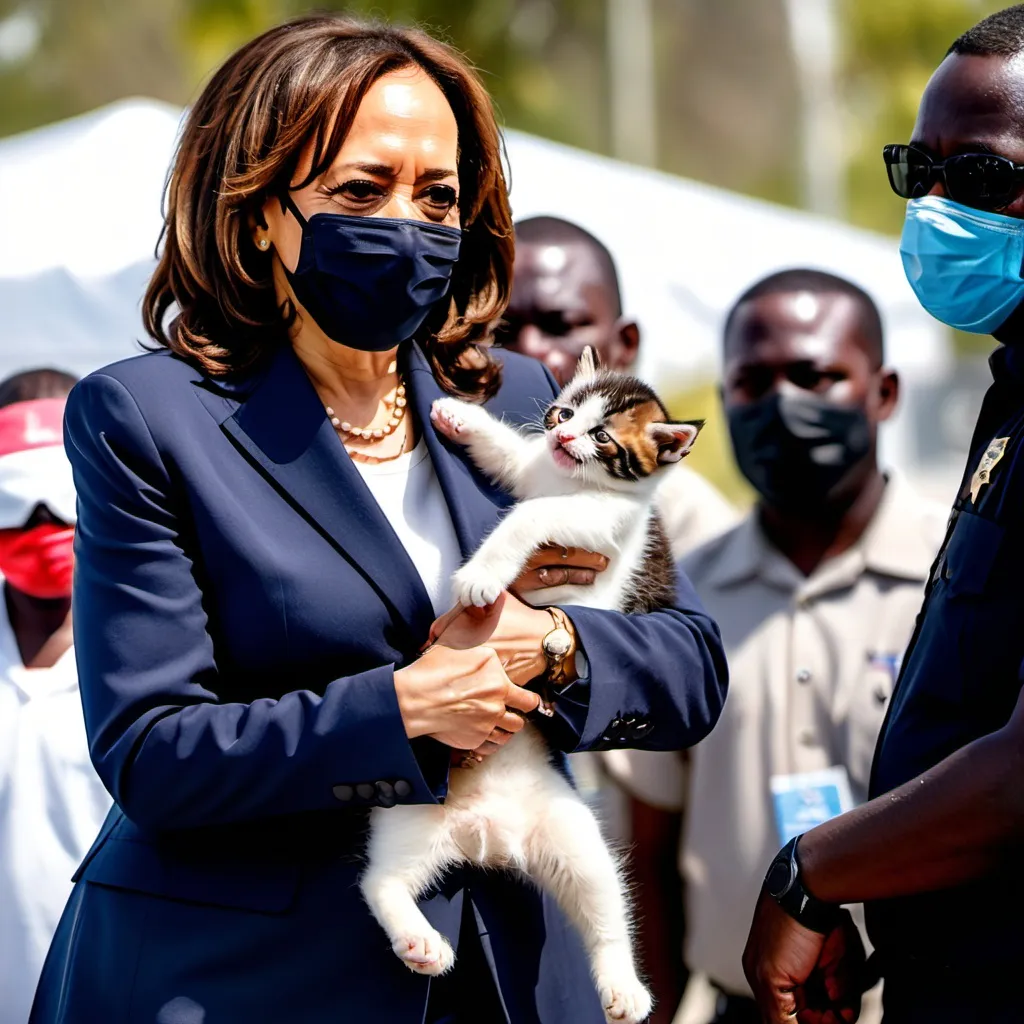 Prompt: Kamala Harris selling kittens to Haitians