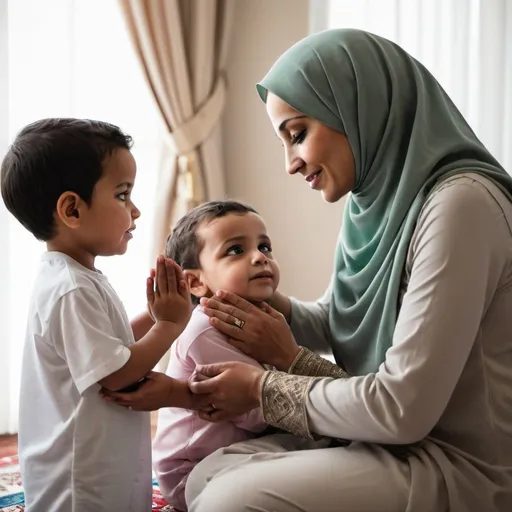 Prompt: Muslim Mother blessing for her children
