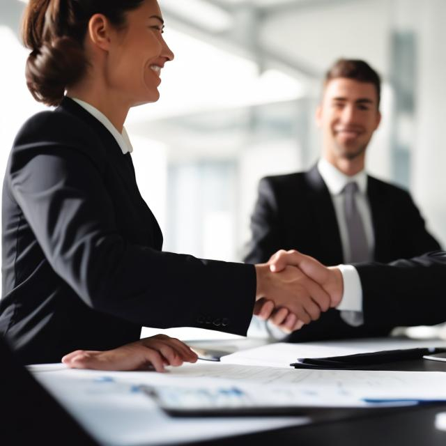 Prompt: Two business people shaking hands