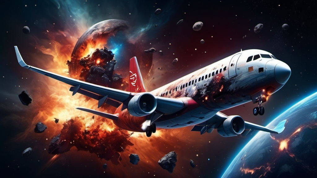 Prompt: Airplane crash in space 