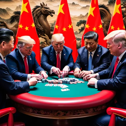 Prompt: DONALD TRUMP PLAYING POKER WITH Xi Jinping

