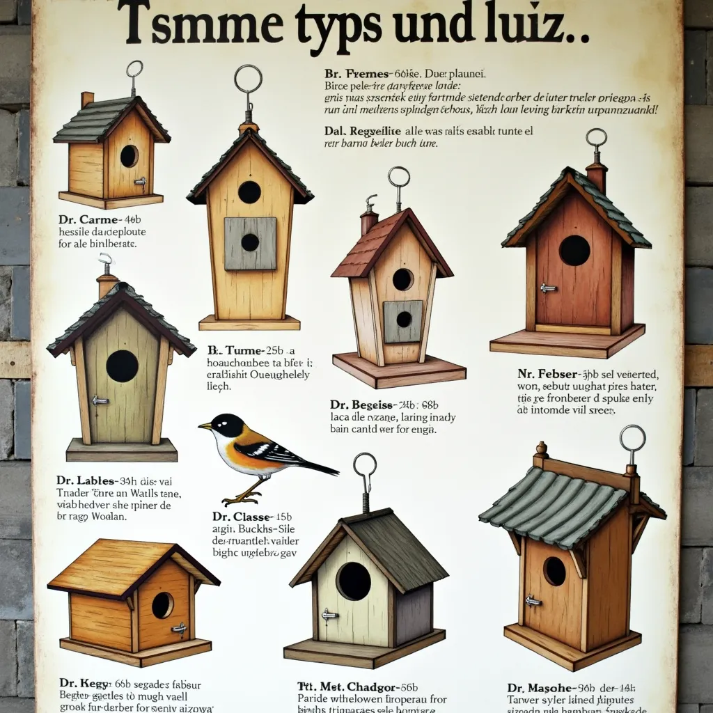 Prompt: Rodzaje budek lęgowych plakat z informacjami pisz po polsku to 

