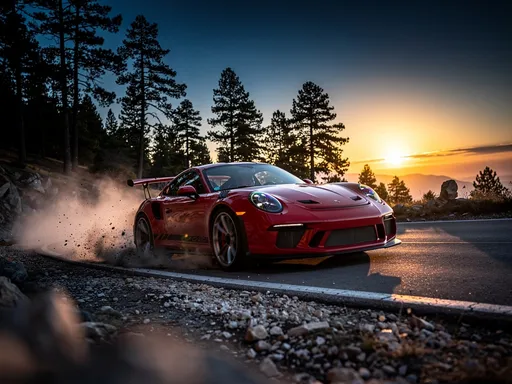 Prompt: An Porche GT3RS drifting