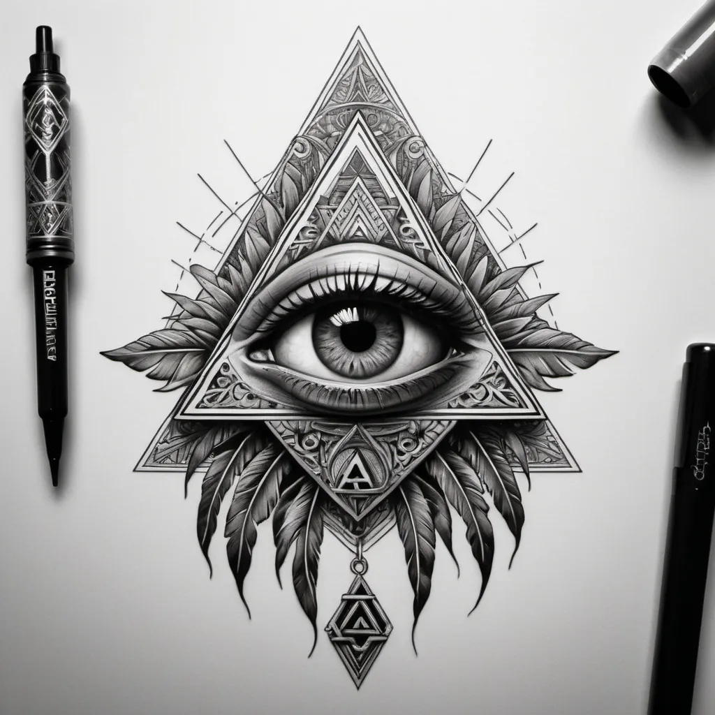 Prompt: Create a unique and spectacular tattoo design with palms and eye of provenance 
