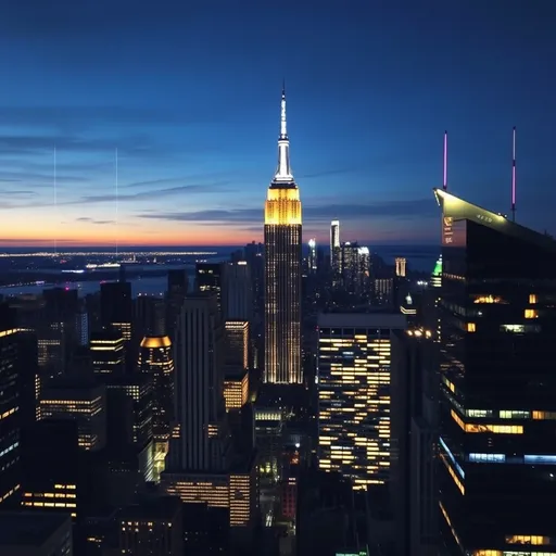 Prompt: New York Night View Video From Time-Changing Afternoon