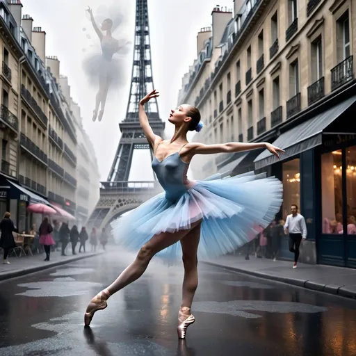 Prompt: <lora:PR Ballet:1.0> 3D,16k, Paris. surreal, 16k ballerina dancer in a whimsical dress, dancing in the misty city street,3D,16k, hyper- <lora: <lora:Woodsplash:1.0> PR Ballet:1.0> splash <lora:Grunge-Poster:1.0> <lora:Mystic Mosaics:1.0>