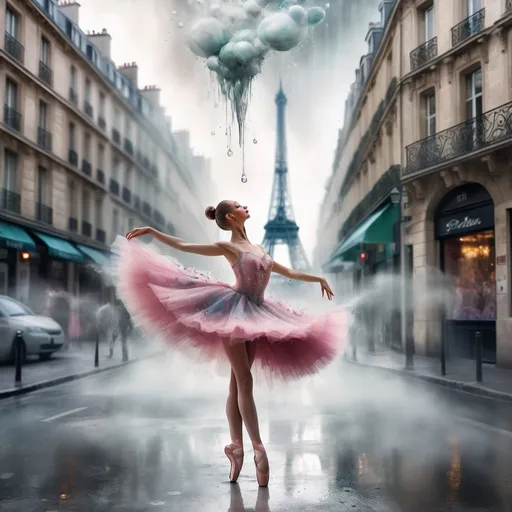 Prompt: <lora:PR Ballet:1.0> 3D,16k, Paris. surreal, 16k ballerina dancer in a whimsical dress, dancing in the misty city street,3D,16k, hyper- splash art, drip art, grunge <lora: <lora:Woodsplash:1.0> PR Ballet:1.0> splash <lora:Grunge-Poster:1.0> <lora:Mystic Mosaics:1.0>