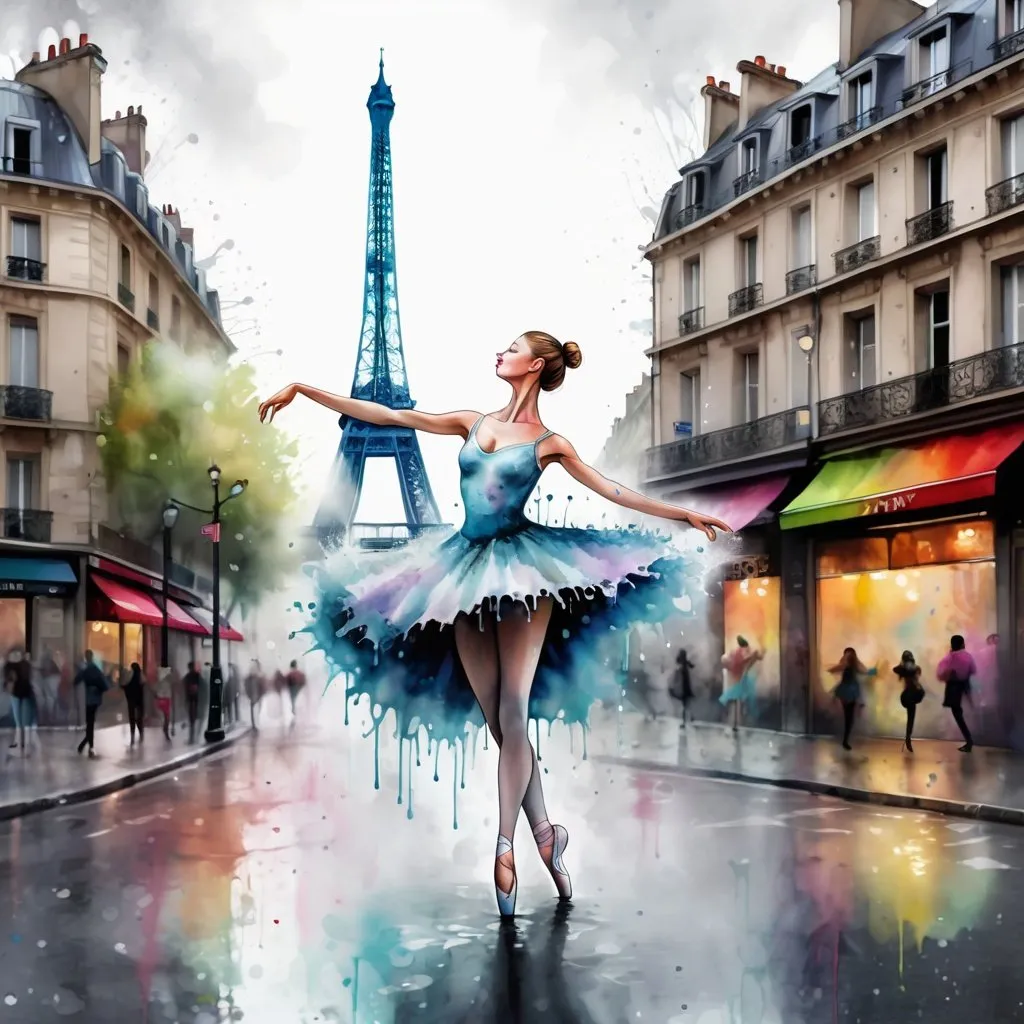 Prompt: <lora:PR Ballet:1.0> 3D,16k, hyper-splash art, abstract, watercolor, drip art, Paris. surreal, 16k ballerina dancer in a whimsical dress, dancing in the misty city street,3D,16k, hyper- splash art, drip art, grunge <lora: <lora:Woodsplash:1.0> PR Ballet:1.0> splash <lora:Grunge-Poster:1.0> <lora:Mystic Mosaics:1.0>