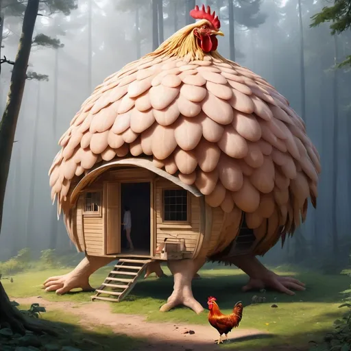 Prompt: a live walking hut on a giant chicken feet
