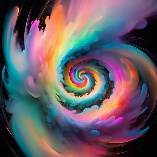 Prompt: high detailed volume spiral smokey ethereal abstract painting, gradient, smooth colors, pastel and neon colors, light fumes, 3 dimensional, high volume, light passing through colored gas clouds, tiny mirrors refract and reflect light, glowing lights, dynamic image, motion, movement