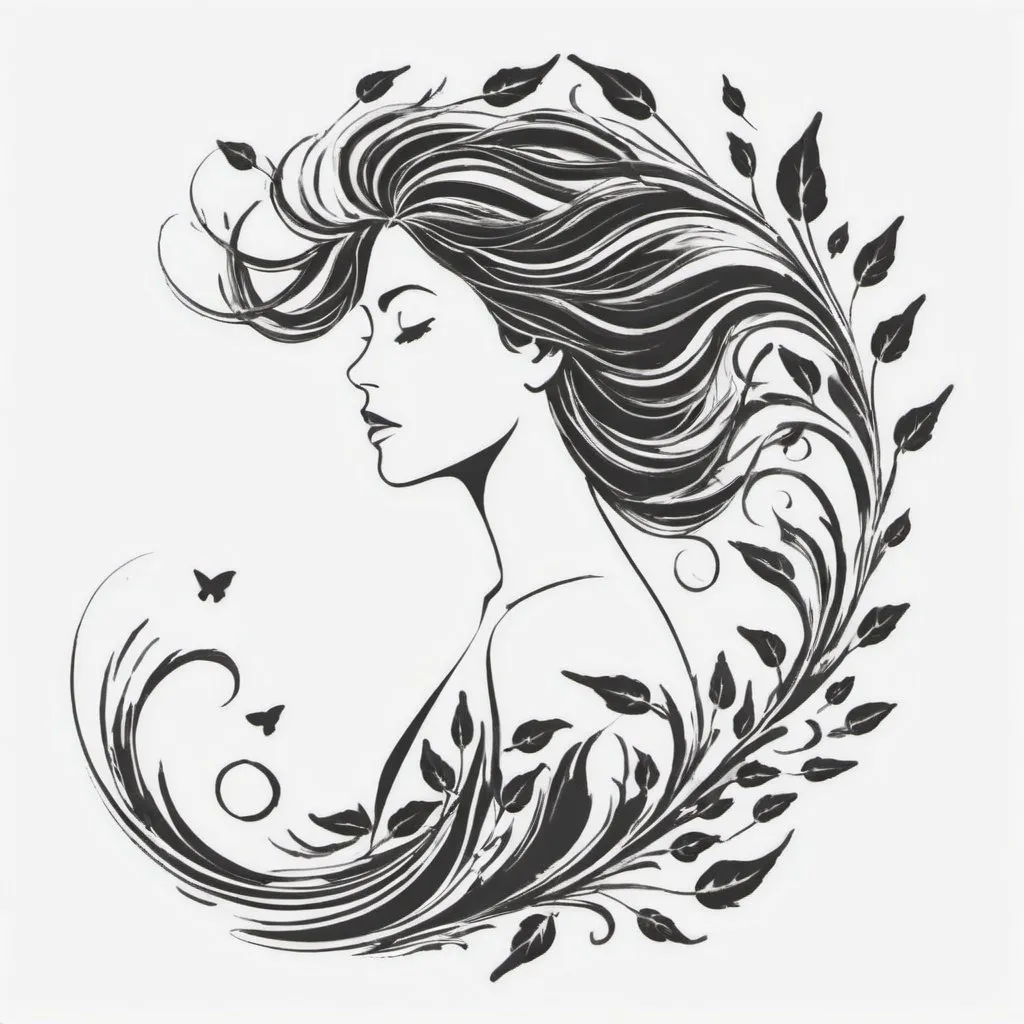 Prompt: leaves swirl and fly in the wind, creating an elegant outline of a woman