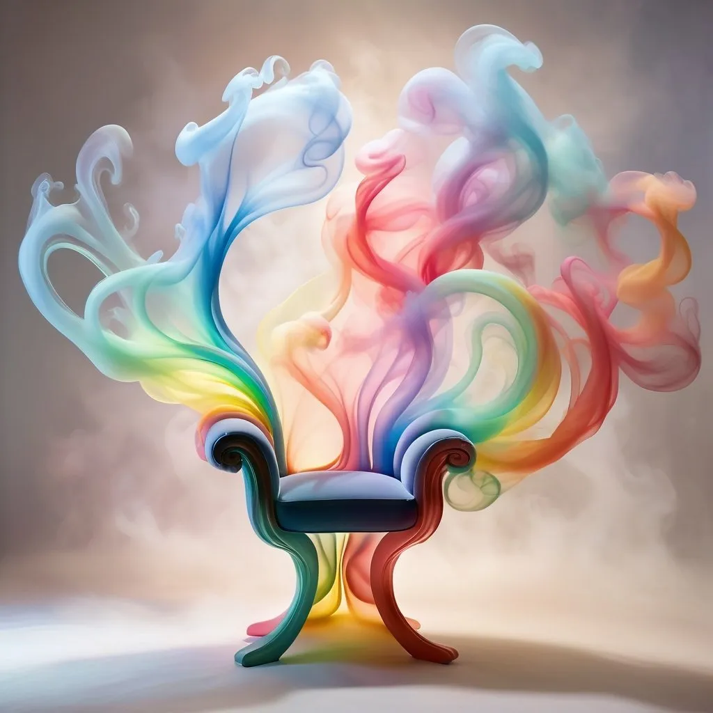 Prompt: swirly Smoke translucent chair outline sculpture, ethereal and delicate, wisps of smoke forming a chair outline, plumes of colorful smoke, semi-transparent and airy, high quality, mystical, surreal, delicate forms, translucent, artistic rendering, soft lighting, pastel tones, detailed wisps, artistic, dreamy, evanescent, elegant
Art By Phil Robinson