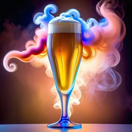 Prompt: beer ethereal glass outline sculpture, ethereal and delicate, wisps of smoke forming a beer glass outline. plumes of colorful smoke, semi-transparent and airy, high quality, mystical, surreal, delicate forms, translucent, artistic rendering, soft lighting, pastel and neon tones and background, detailed wisps, artistic, dreamy, evanescent, elegant, 