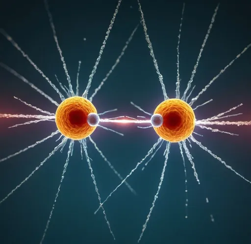 Prompt: two electrons hitting each other, view from microscope