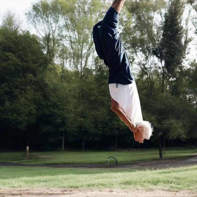 Prompt: old person doing a backflip