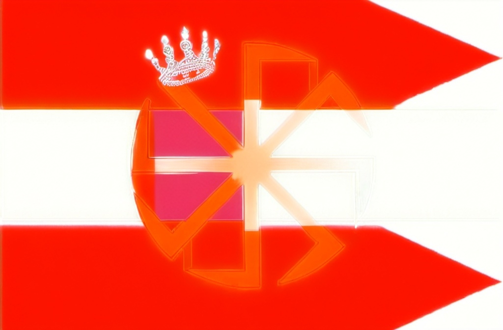 Prompt: a flag with a crown on top of it and a flag underneath it that says arr, and the flag is red, white, and the flag is white, and the, Antoni Brodowski, regionalism, rutkowski, a digital rendering