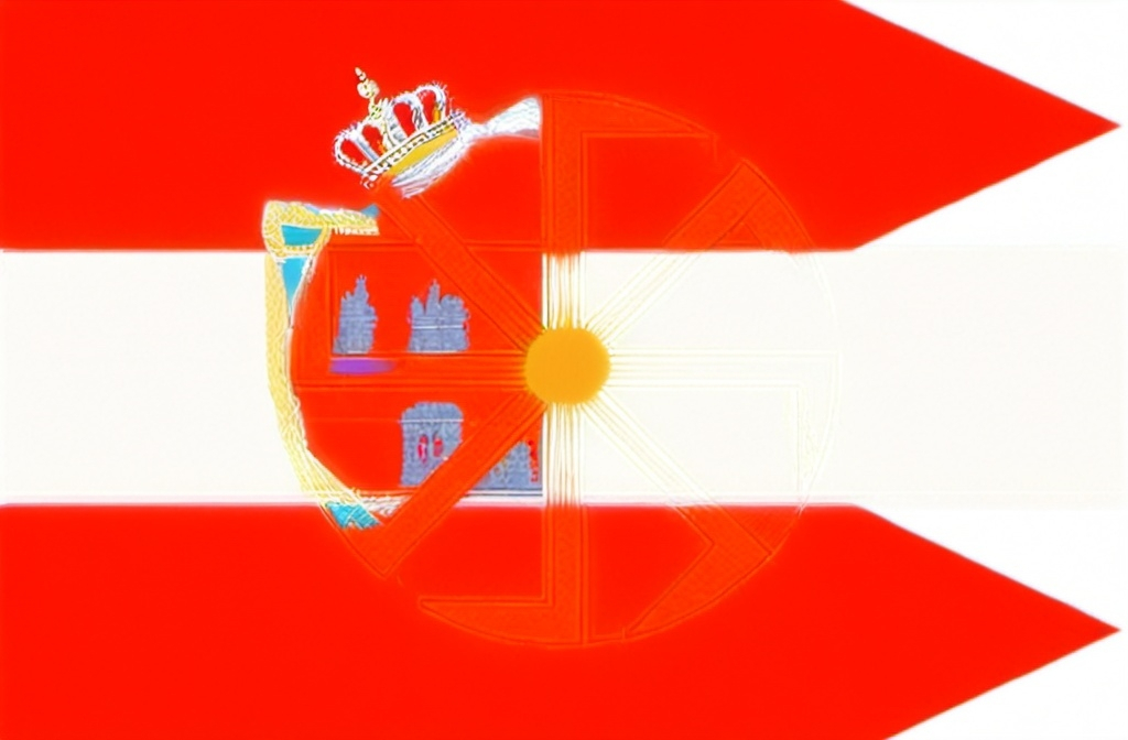 Prompt: a flag with a crown on top of it and a flag underneath it that says arr, and the flag is red, white, and the flag is white, and the, Antoni Brodowski, regionalism, rutkowski, a digital rendering