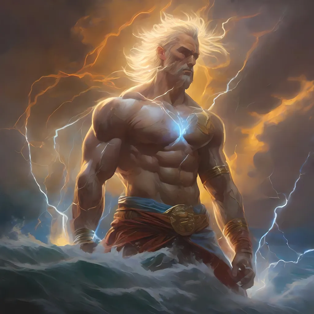 Prompt: God of lightning and thunder and sea, in the style of Jordan Grimmer, deviantart, gouache, hyperrealism, lens flare, flickering light, aetherpunk, deep color"
trending on artstation, in the style of Artgerm, Arthur Suydam, Alex Maleev, Shintaro Kago, Gil Elvgren, Greg rutkowski, dark color palette, amazing shading, masterpiece, 4k, intricate detail

illustration, painting, drawing, art, sketch
