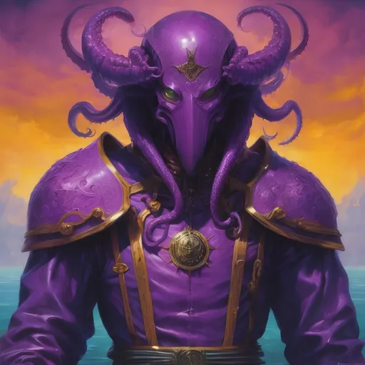 Prompt: Purple knight, eldritch being, tentacles, lovecraft, greg rutkowski, vibrant colors, full hd, high quality, 4k, trending on artstation, oil painting, symmetrical, intricate, highly detailed,  in the style of Jordan Grimmer, deviantart, gouache, hyperrealism, lens flare, flickering light, aetherpunk, deep color" trending on artstation, in the style of Artgerm, Arthur Suydam, Alex Maleev, Shintaro Kago, Gil Elvgren, Greg rutkowski, dark color palette, amazing shading, masterpiece, 4k, intricate detail illustration, painting, drawing, art, sketch