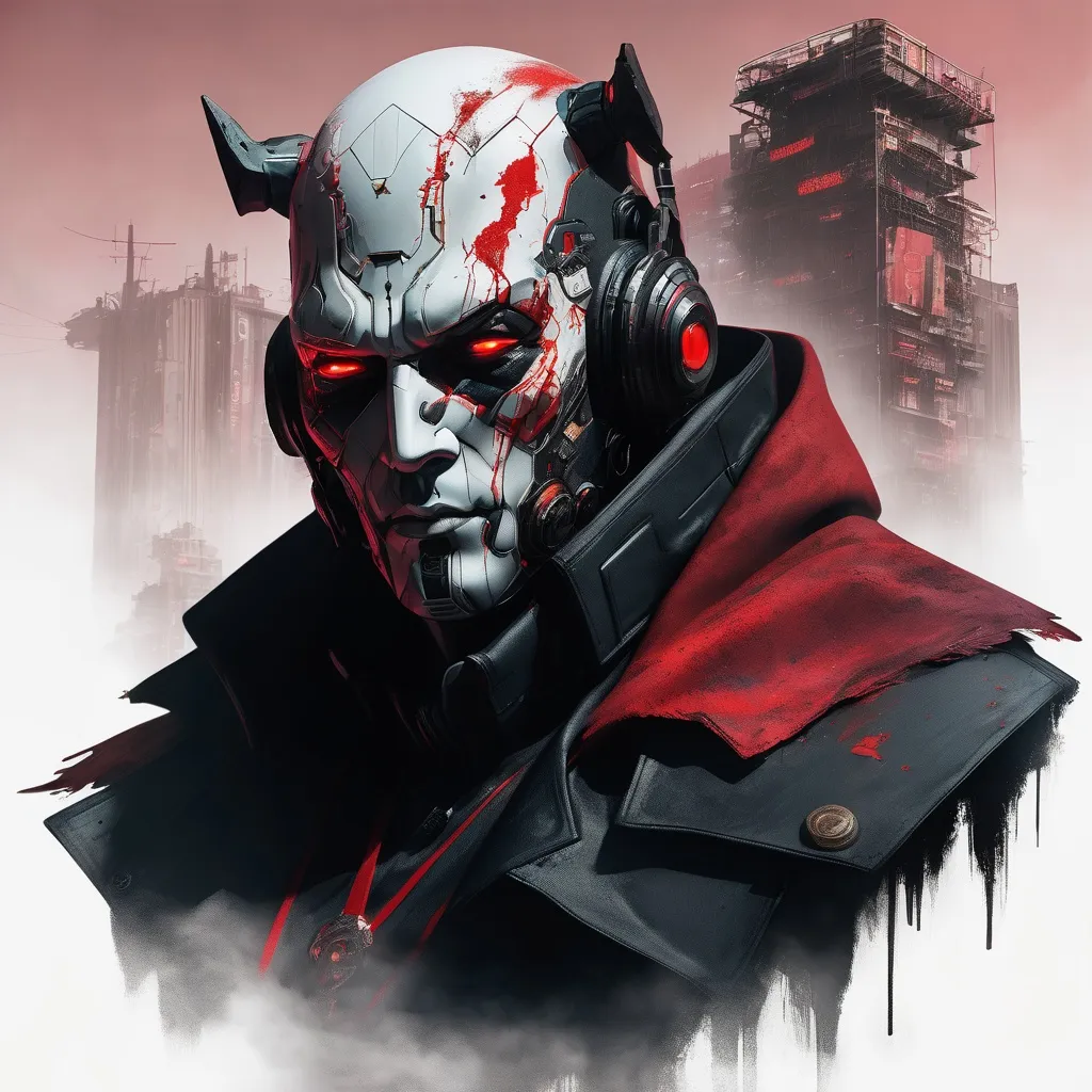 Prompt: "Insanely detailed face portrait photography of a Sinister Cyber Gunslinger with four arms ultrarealistic Black Trench Coat and Blood Red Poncho and red Eyes, intricate and hyperdetailed painting by Ismail Inceoglu Huang Guangjian and Dan Witz CGSociety ZBrush Central fantasy art album cover art 4K 64 megapixels 8K resolution HDR sharp focus zombiecore aetherpunk, CyberPunk Wild West"