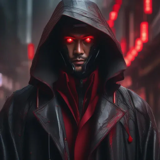 Prompt: "Insanely detailed face portrait photography of a Sinister Cyber Gunslinger with four arms ultrarealistic Black Trench Coat and Blood Red Poncho and red Eyes, intricate and hyperdetailed painting by Ismail Inceoglu Huang Guangjian and Dan Witz CGSociety ZBrush Central fantasy art album cover art 4K 64 megapixels 8K resolution HDR sharp focus zombiecore aetherpunk, CyberPunk Wild West"