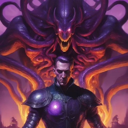 Prompt: Purple knight, eldritch being, tentacles, lovecraft, greg rutkowski, vibrant colors, full hd, high quality, 4k, trending on artstation, oil painting, symmetrical, intricate, highly detailed,  in the style of Jordan Grimmer, deviantart, gouache, hyperrealism, lens flare, flickering light, aetherpunk, deep color" trending on artstation, in the style of Artgerm, Arthur Suydam, Alex Maleev, Shintaro Kago, Gil Elvgren, Greg rutkowski, dark color palette, amazing shading, masterpiece, 4k, intricate detail illustration, painting, drawing, art, sketch