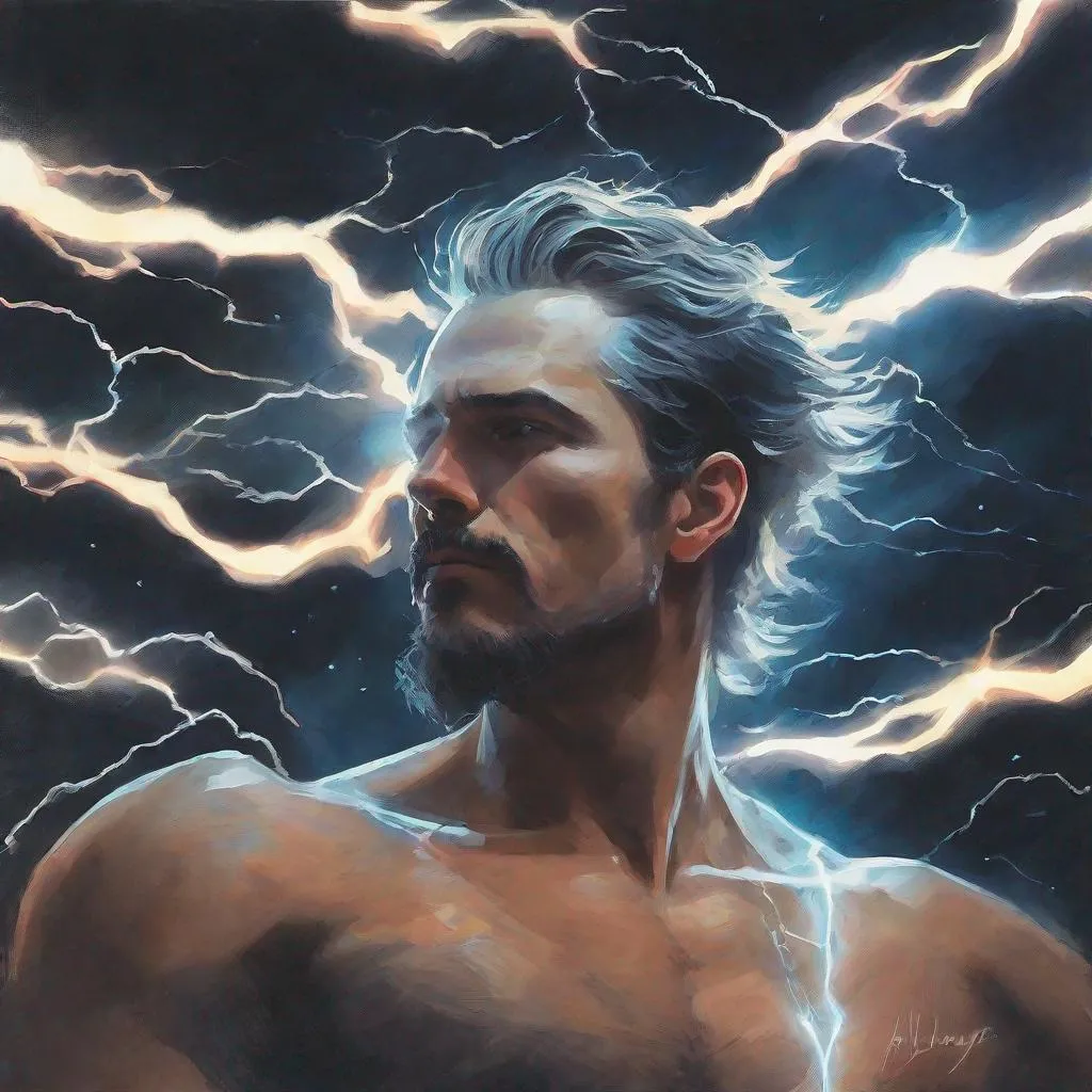 Prompt: God of lightning and thunder and sea, in the style of Jordan Grimmer, deviantart, gouache, hyperrealism, lens flare, flickering light, aetherpunk, deep color"
trending on artstation, in the style of Artgerm, Arthur Suydam, Alex Maleev, Shintaro Kago, Gil Elvgren, Greg rutkowski, dark color palette, amazing shading, masterpiece, 4k, intricate detail

illustration, painting, drawing, art, sketch
