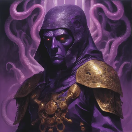 Prompt: Purple knight, eldritch being, tentacles, lovecraft, greg rutkowski, vibrant colors, full hd, high quality, 4k, trending on artstation, oil painting, symmetrical, intricate, highly detailed,  in the style of Jordan Grimmer, deviantart, gouache, hyperrealism, lens flare, flickering light, aetherpunk, deep color" trending on artstation, in the style of Artgerm, Arthur Suydam, Alex Maleev, Shintaro Kago, Gil Elvgren, Greg rutkowski, dark color palette, amazing shading, masterpiece, 4k, intricate detail illustration, painting, drawing, art, sketch