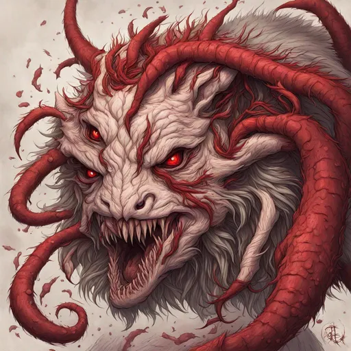 Prompt: bestiary, page of a book, drawn by pencil, red Swamp angry white wolf made out of worms and maggots, monster, eldritch horror, formless, unspeakable, evil, cryptic, cryptid, fantasy, dnd, aetherpunk, deep color", trending on artstation, in the style of Artgerm, Greg Rutkowski, Alphonse Mucha, dark color palette, amazing shading, masterpiece, 4k, intricate detail illustration, painting, drawing, art, sketch