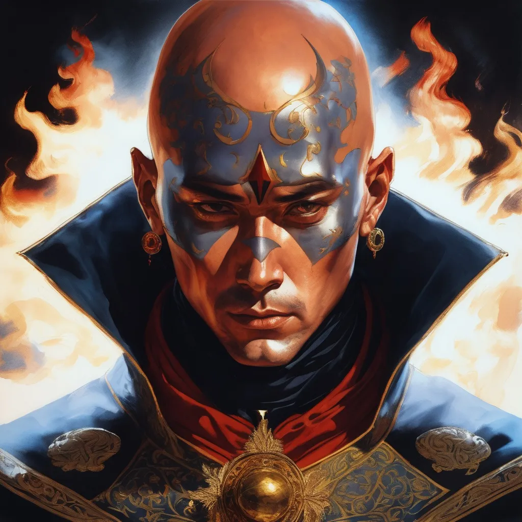 Prompt: "big scarred, burned face, Medival fantasy villain,bald, scar on the face, royal garments, in the style of Jordan Grimmer, deviantart, gouache, hyperrealism, lens flare, flickering light, aetherpunk, deep color"
trending on artstation, in the style of Artgerm, Arthur Suydam, Alex Maleev, Shintaro Kago, Gil Elvgren, Greg rutkowski, dark color palette, amazing shading, masterpiece, 4k, intricate detail

illustration, painting, drawing, art, sketch
