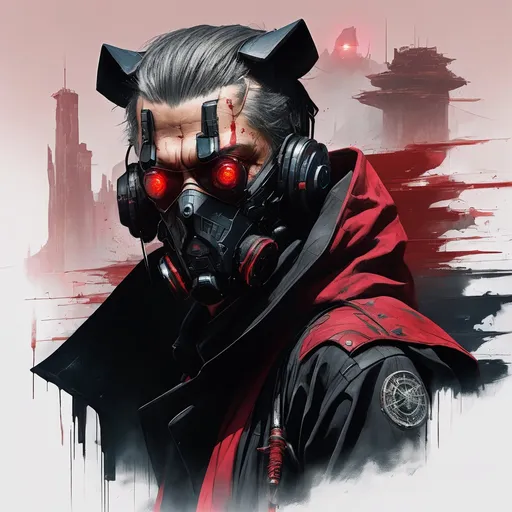 Prompt: "Insanely detailed face portrait photography of a Sinister Cyber Gunslinger with four arms ultrarealistic Black Trench Coat and Blood Red Poncho and red Eyes, intricate and hyperdetailed painting by Ismail Inceoglu Huang Guangjian and Dan Witz CGSociety ZBrush Central fantasy art album cover art 4K 64 megapixels 8K resolution HDR sharp focus zombiecore aetherpunk, CyberPunk Wild West"