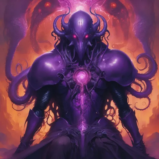 Prompt: Purple knight, eldritch being, tentacles, lovecraft, greg rutkowski, vibrant colors, full hd, high quality, 4k, trending on artstation, oil painting, symmetrical, intricate, highly detailed,  in the style of Jordan Grimmer, deviantart, gouache, hyperrealism, lens flare, flickering light, aetherpunk, deep color" trending on artstation, in the style of Artgerm, Arthur Suydam, Alex Maleev, Shintaro Kago, Gil Elvgren, Greg rutkowski, dark color palette, amazing shading, masterpiece, 4k, intricate detail illustration, painting, drawing, art, sketch