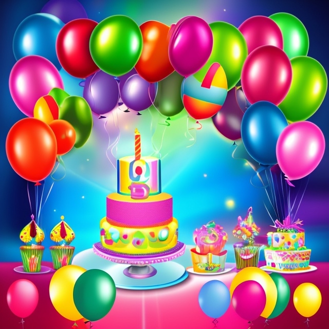 Prompt: Imagine a birthday party. digital art style clipart, very detailed by mandy jungens, nadja baxter, anne stokes, nicoletta ceccoli, full colors.