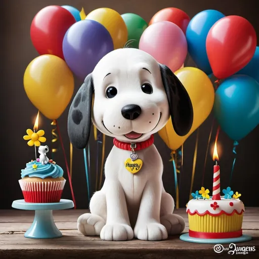 Prompt: Imagine a scene from Snoopy's birthday, digital art style clipart, very detailed by mandy jungens, nadja baxter, anne stokes, nicoletta ceccoli, full colors.