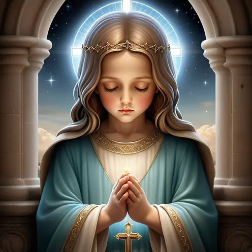 Prompt: Imagine Jesus Christ praying. Digital art style clipart, very detailed by mandy jungens, nadja baxter, anne stokes, nicoletta ceccoli, full colors