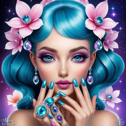 Prompt: Imagine polygel nails. Digital art style clipart, very detailed by mandy jungens, nadja baxter, anne stokes, nicoletta ceccoli, full colors