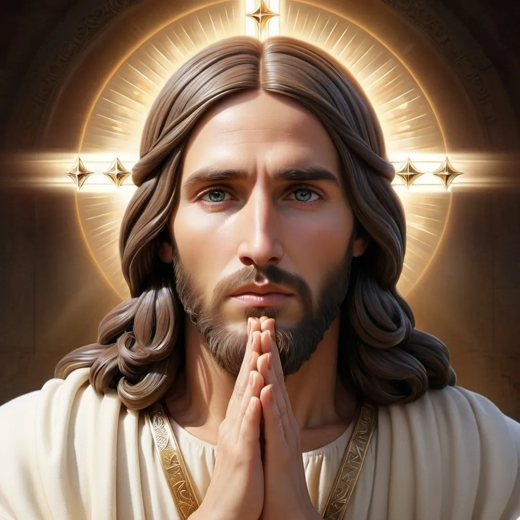 Prompt: Imagine the face of Jesus Christ praying. Digital art style clipart, very detailed by mandy jungens, nadja baxter, anne stokes, nicoletta ceccoli, full colors