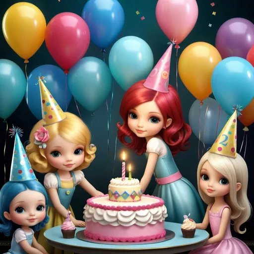 Prompt: Imagine a birthday party. digital art style clipart, very detailed by mandy jungens, nadja baxter, anne stokes, nicoletta ceccoli, full colors.