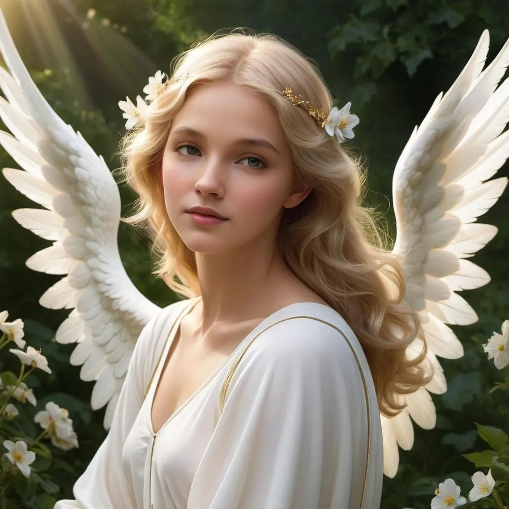 Prompt: Imagine a charming and serene image with a photorealistic style of a guardian angel.