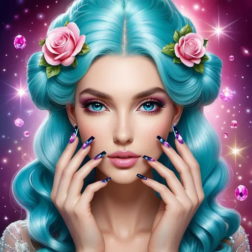 Prompt: Imagine a polygel nail design expert. Digital art style clipart, very detailed by mandy jungens, nadja baxter, anne stokes, nicoletta ceccoli, full colors