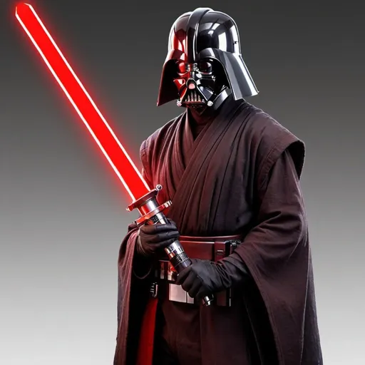 Prompt: Kilo ren from Star Wars and is holding a red dark saber
