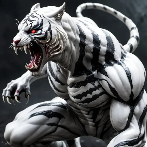 Prompt: Anti venom and a silver tiger combined 