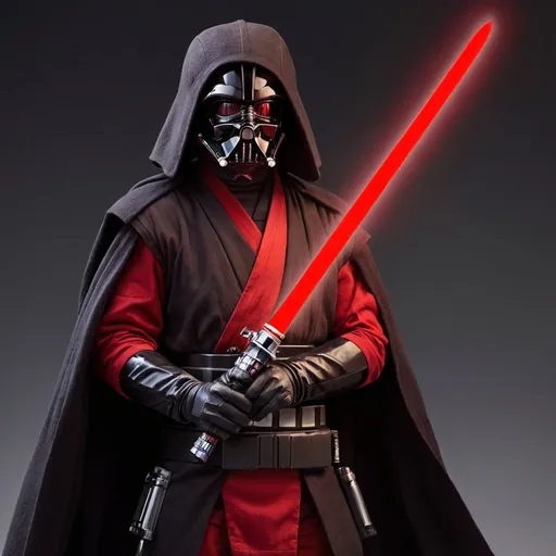 Prompt: Kilo ren from Star Wars and is holding a red dark saber
