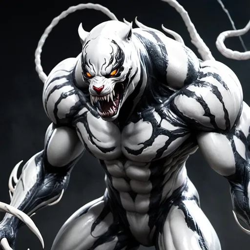 Prompt: Anti venom and a silver tiger combined 